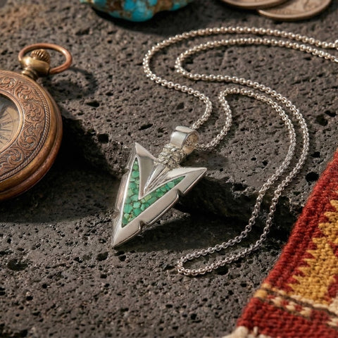 Malachite Turquoise Arrow Pendant Necklace for Men