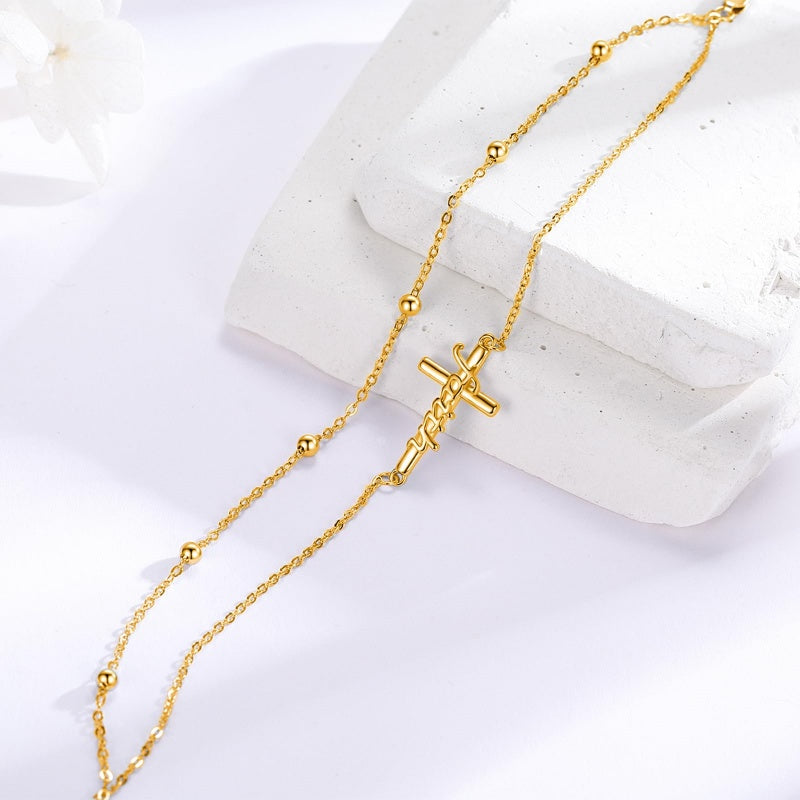 14K Gold Plated  Faith Cross Religious  Double Layered Anklet