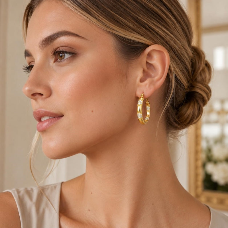 14K Gold Plated Cubic Zircon Hoop Earrings