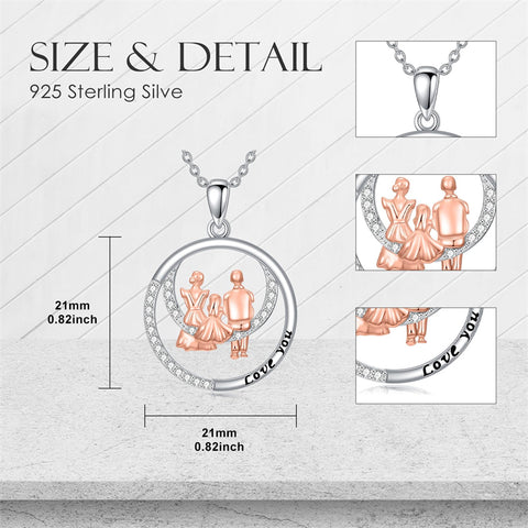 Sterling Silver Family Pendant Necklace Engraved with Love You