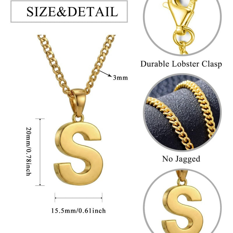 Initial Pendant Necklace 14K Gold Plated with Cuban Chain