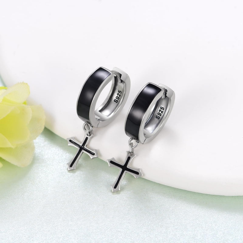 14K Gold Plated Cross Ankh Hoop Earrings