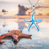 925 Sterling Silver Ocean Jewelry Created Opal Cute Turtle/Dolphin/Starfish  Necklace Birthday Gifts for Women Girls