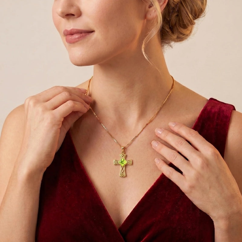 14K Gold Plated  Birthstone Cross Necklace  Pendant Necklace Mother's Day Birthday Gifts for Women