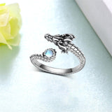 Sterling Silver Oxidation Moonstone Dragon Ring