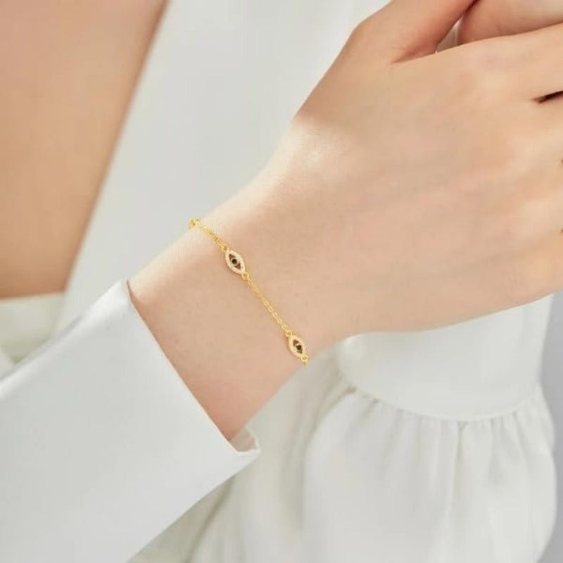 14K Gold Plated  Cubic Zircon Evil Eye Hamsa Hand Bracelets for Women