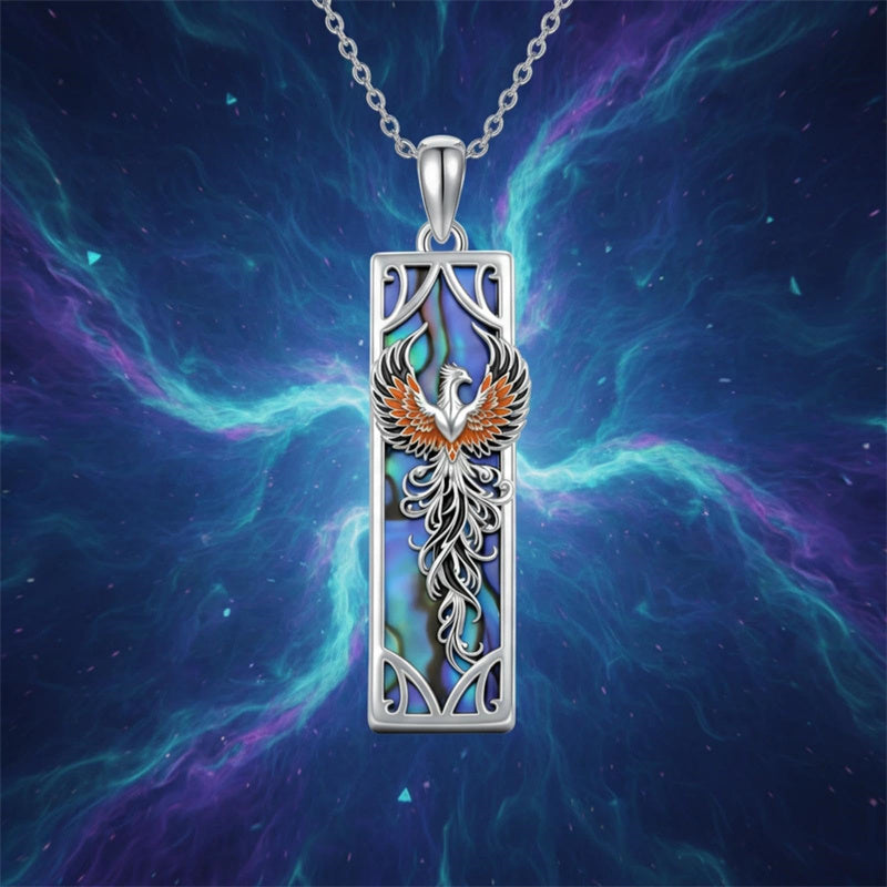 Sterling Silver Abalone Shell Bar Cardinal Bee Butterfly Hummingbird Dragonfly Phoenix Pendant Necklace for Women