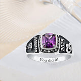Sterling Silver Personalized Engraved Birthstone Pattern Class Ring