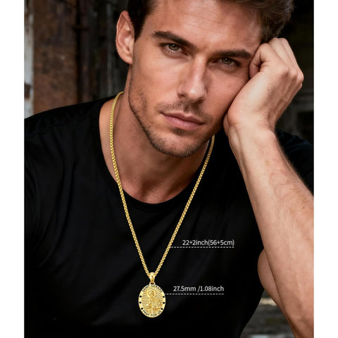 Patron Saint Medals Protection  14K Gold Plated Necklace for Men