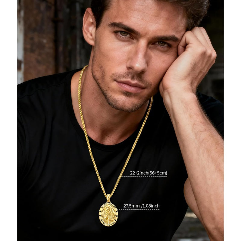 Patron Saint Medals Protection  14K Gold Plated Necklace for Men