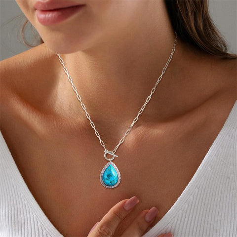 Sterling SilverTurquoise Red Coral Lapis Lazuli Malachite Paperclip Chain Necklace