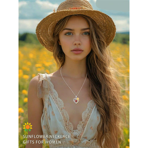 Sterling Silver Heart Birthstone Sunflower Pendant Necklace Engraved with I Love You Forever