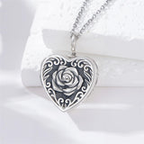 Sterling Silver Heart Personalized Photo Rose Urn Necklaces for Ashes