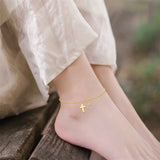 14k Gold Cross Ankle Bracelets Yellow Gold Religious Cross Anklets Fine Gold Adjustable Link Chain Anklet Jewellery Gifts for Women Girls