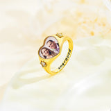 10K 14K 18K Gold Heart Personalized Photo&Engraved Ring
