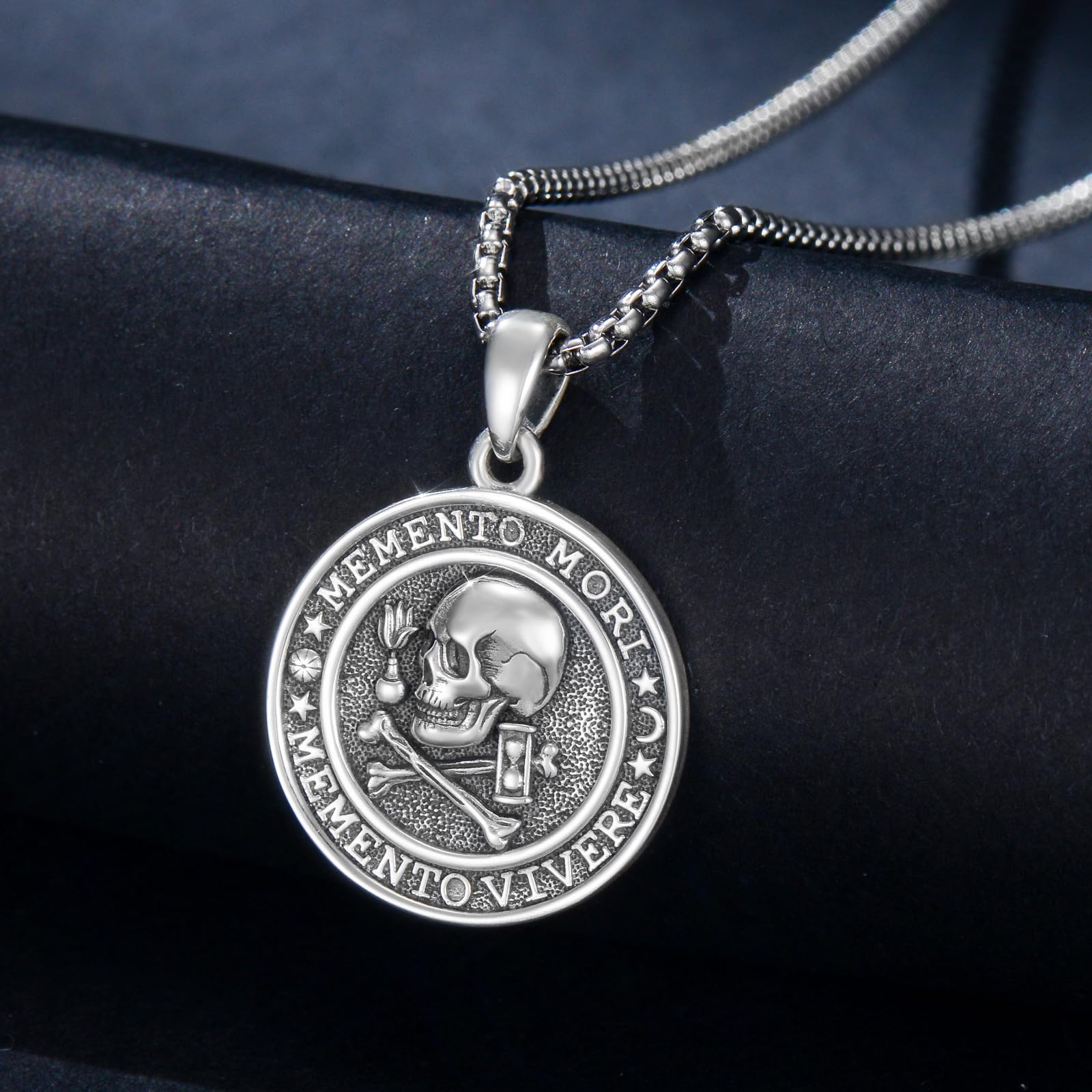 Sterling Silver Skull Hourglass Memento Mori Pendant Necklace– romanticwork