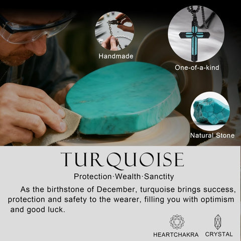 14K Gold Plated Turquoise Malachite Cross Necklace for Men Christianity Cross Jewelry