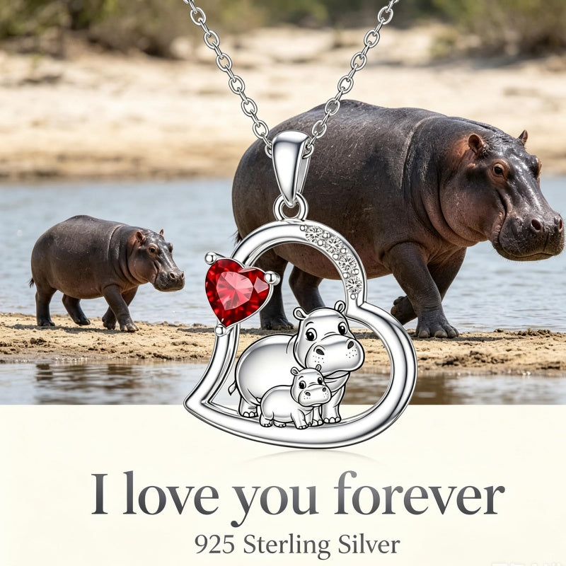 Sterling Silver Mother Daughter Two Hippo Two Elephant Two Horse Two Dachshund Two Cow Pendant Necklace