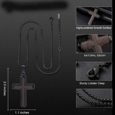 14K Gold Plated Wooden Abalone Shell Cross Pendant Necklacefor Men