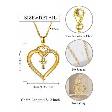 Heart Initial A-Z Pendant Necklace for 14K Gold Plated Women Initials Jewelry Gifts