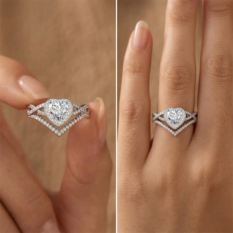 Sterling Silver 10K 14K 18K Gold 1CT-4CT Heart Round Teardrop Oval Moissanite Engagement Rings Set for Women