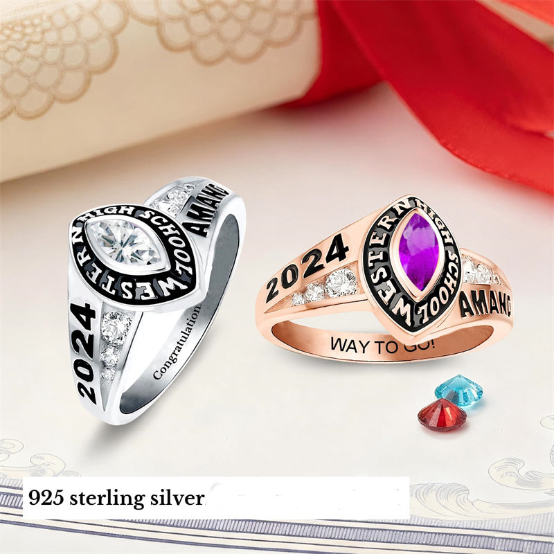 Sterling Silver 2026 Personalized Birthstone  Engraved Graduation Ring for Women