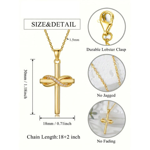14K Gold Plated Cross Pendant Necklace for Women