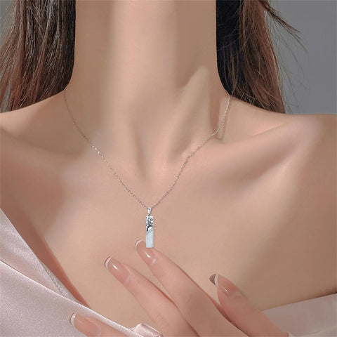 Sterling Silver White Opal Butterfly Dragonfly Tree of Life Paw Print Bar Pendant Necklace Gift for Birthday Christmas