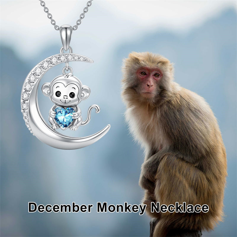 Sterling Silver Birthstone Monkey Pendant Necklace Jewelry Gifts for Women
