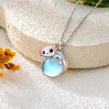 Sterling Silver Moonstone Fox Dolphin Axolotl Teddy Bear Hippo Raccoon Pendant Necklace for Women