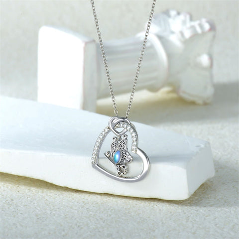 Sterling Silver Cubic Zirconia Moonstone Butterfly Pendant Necklace