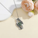 Sterling Silver Moss Agate Celtic Knot Rose Claddagh Filigree Pendant Necklace