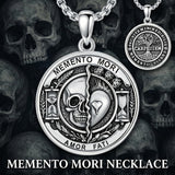 Sterling Silver Memento Mori Gothic Skull Amulet Pendant Necklace for Men