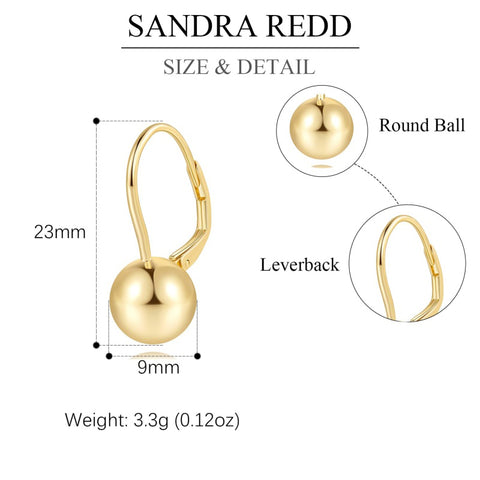 14K Gold Plated Bold Ball  Leverback Earrings for Women