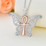 Butterfly Ankh Necklace 925 Sterling Silver Animal Pendant Necklace Jewelry Gifts for Women Mother Sister Friends