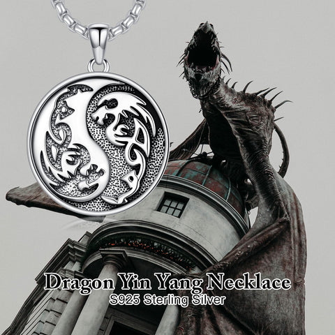 Sterling Silver Yin Yang Wolf Dragon Scorpion Tiger Wolf Phoenix Pendant Necklace