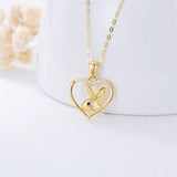 14k Heart Pendant Necklace for Women Real Gold Bunny Heart Pendant Gift for Mother Day Valentine Christmas