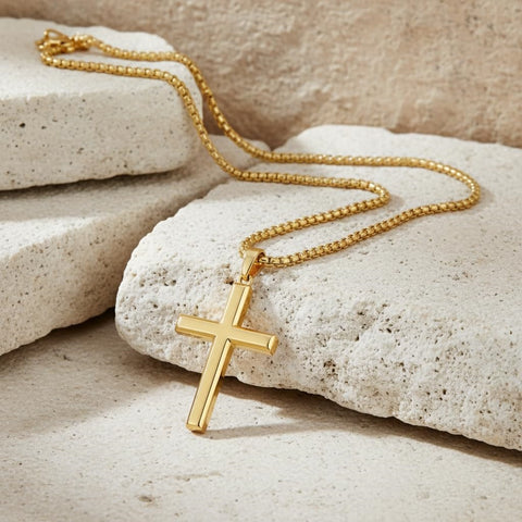 14K Gold  Plated Cross Pendant Necklace for Men Minimalist Religion Jewelry
