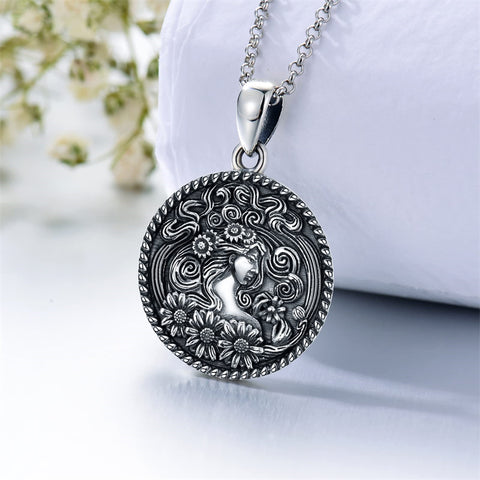 Sterling Silver Sunflower Medusa Triple Moon Goddess Amulet Pendant Necklace