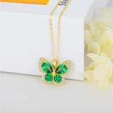 14K Gold 5A Cubic Zircons Butterfly Pendant Necklace