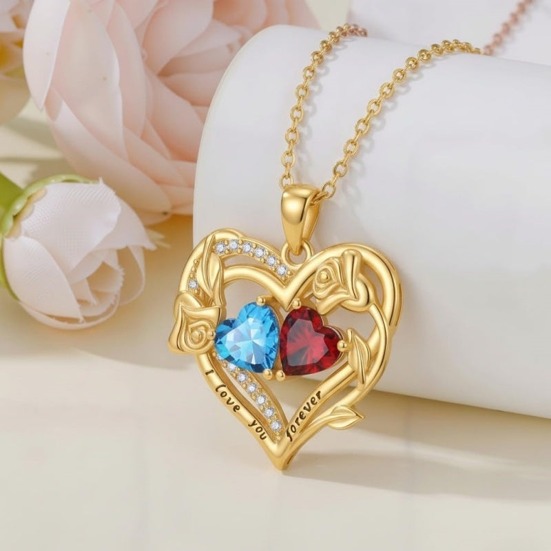 10K 14K 18K Gold Heart Rose Necklace I Love You Forever Heart Jewelry