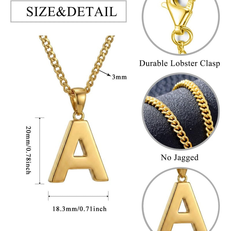 Initial Pendant Necklace 14K Gold Plated with Cuban Chain