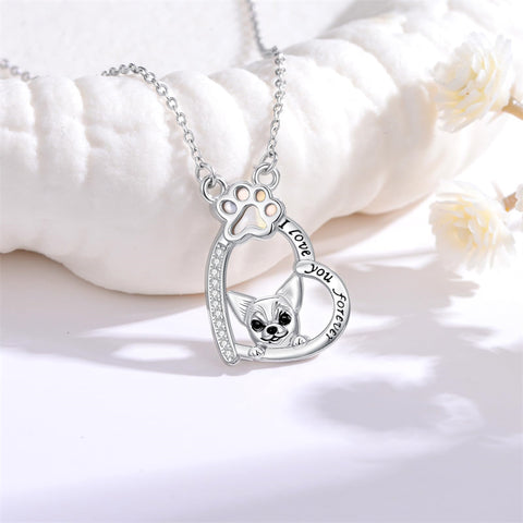Sterling Silver Paw Print Poodle Corgi French Schnauzer Chihuahua Dachshund Golden Retriever Pug Pendant  Necklace