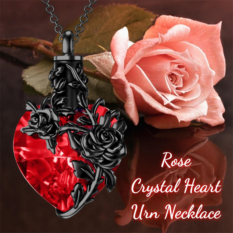 Sterling Silver Heart Crystal Rose Urn Necklaces for Ashes for Women