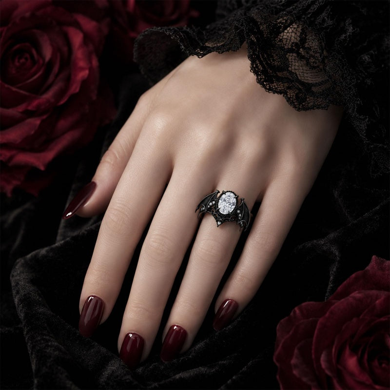 Sterling Silver 10K 14K 18K Gold Moissanite Gothic Black  Engagement Wedding Ring  for Women Halloween Gift