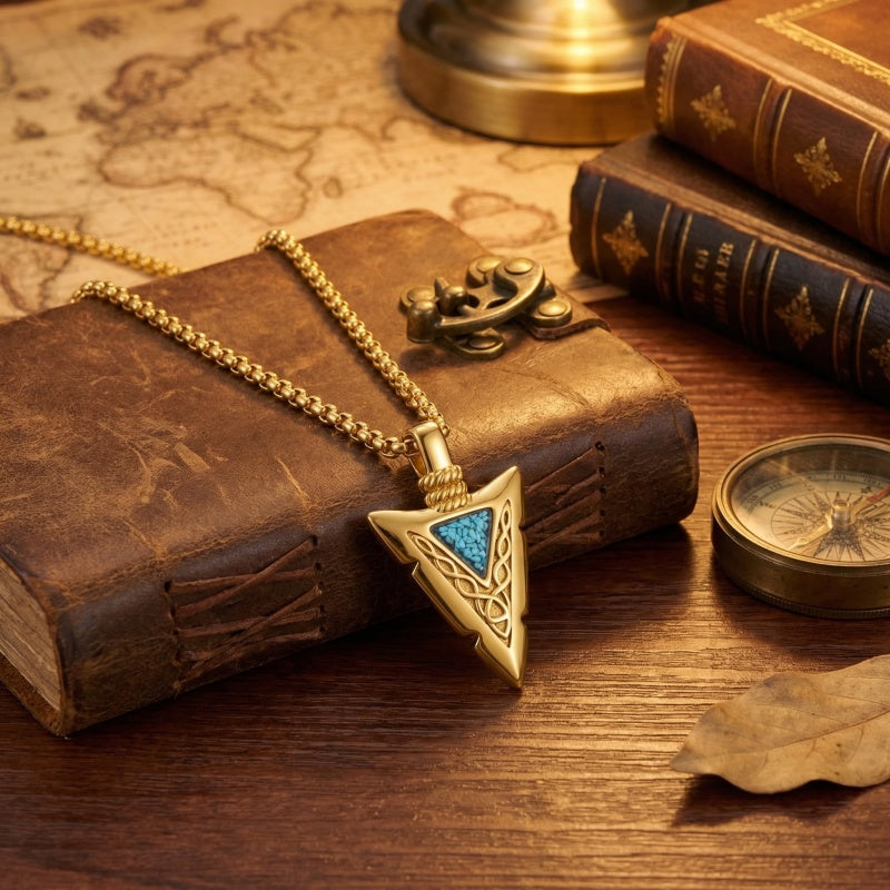 Malachite Turquoise Arrow Pendant Necklace for Men