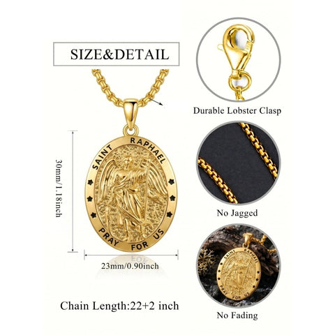 14K Gold Plated Saint Medal Christian  Pendant Necklace for Men