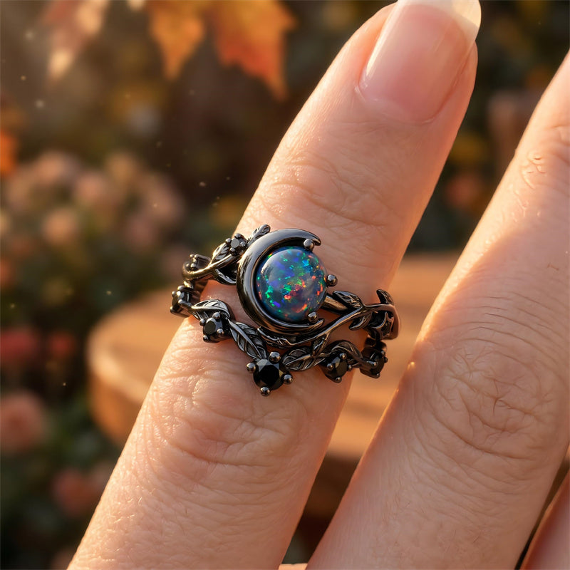 Sterling Silver 10K  14K  18K  Gold Personalized Engraved Black Opal Engagement Wedding Promise Ring for Her