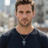14K Gold Plated Turquoise Cross Pendant Necklace