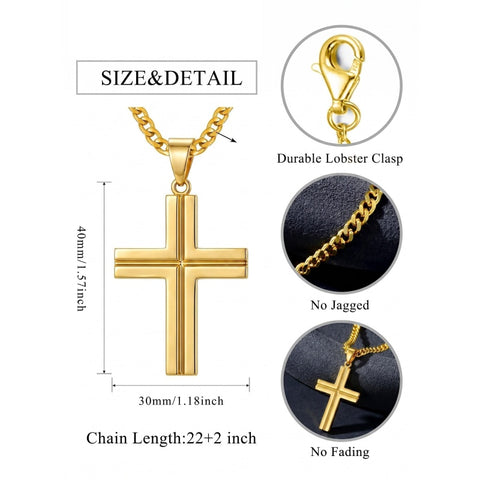 Cross Pendant Necklace for Men 14K Gold Plated Minimalist Christian Jewelry Religious Gift